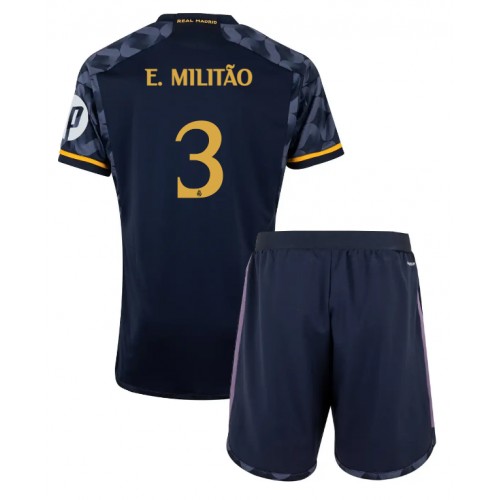 Dětský fotbalový dres Real Madrid Eder Militao #3 2023-24 Venkovní Krátký Rukáv (+ trenýrky)